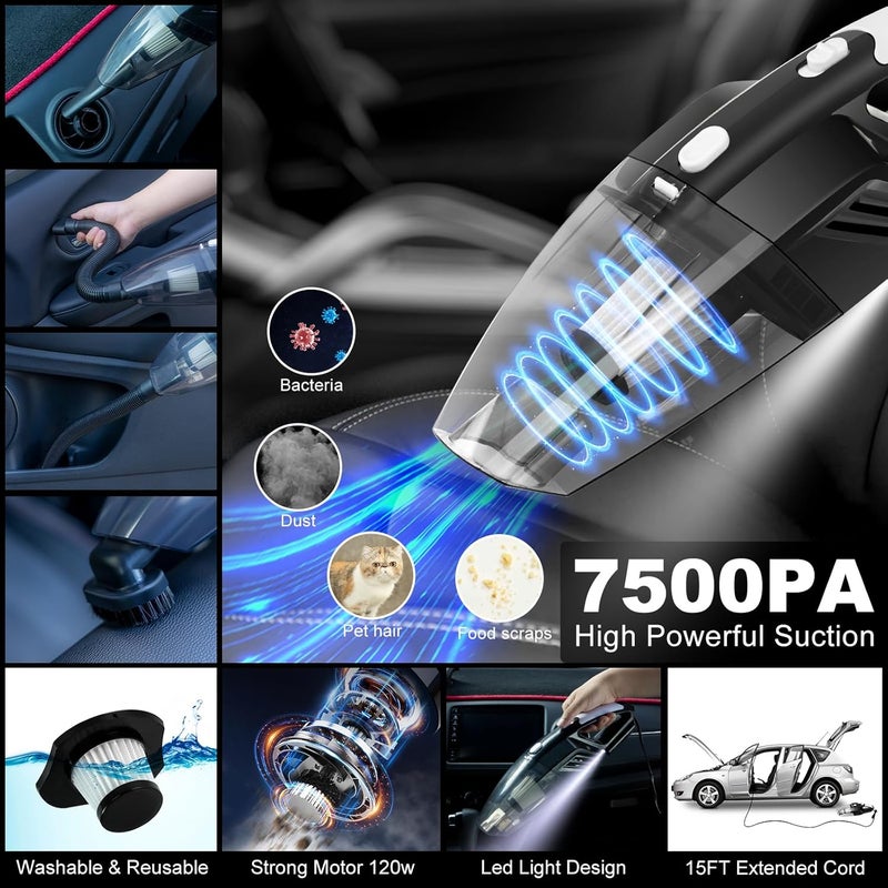 AUTODECO مجموعة أدوات تنظيف السيارات مكونة من 41 قطعة، تشمل منظفًا للتفاصيل الداخلية، مكنسة كهربائية يدوية عالية القوة، دلو قابل للطي، أداة لتنظيف الزجاج الأمامي، مجرفة للثلج، فرشاة للإطارات، أدوات كاملة لعناية بالسيارة، اللون أسود. - Image 2