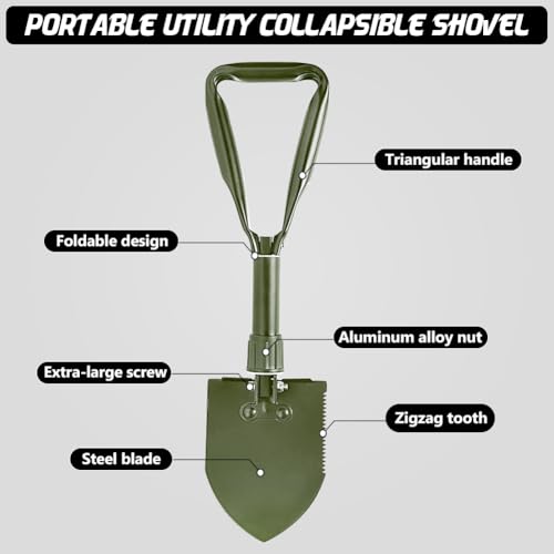Apidgrowth Camping Shovel, 18.5'' Digging Shovel Portable Ergonomic High Carbon Steel Folding Shovel for All Occasions Outdoor Camping Hiking Garden (Green/Silver) - Image 2