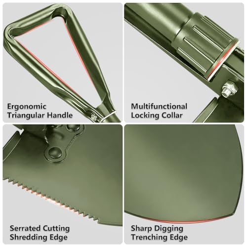 Apidgrowth Camping Shovel, 18.5'' Digging Shovel Portable Ergonomic High Carbon Steel Folding Shovel for All Occasions Outdoor Camping Hiking Garden (Green/Silver) - Image 3