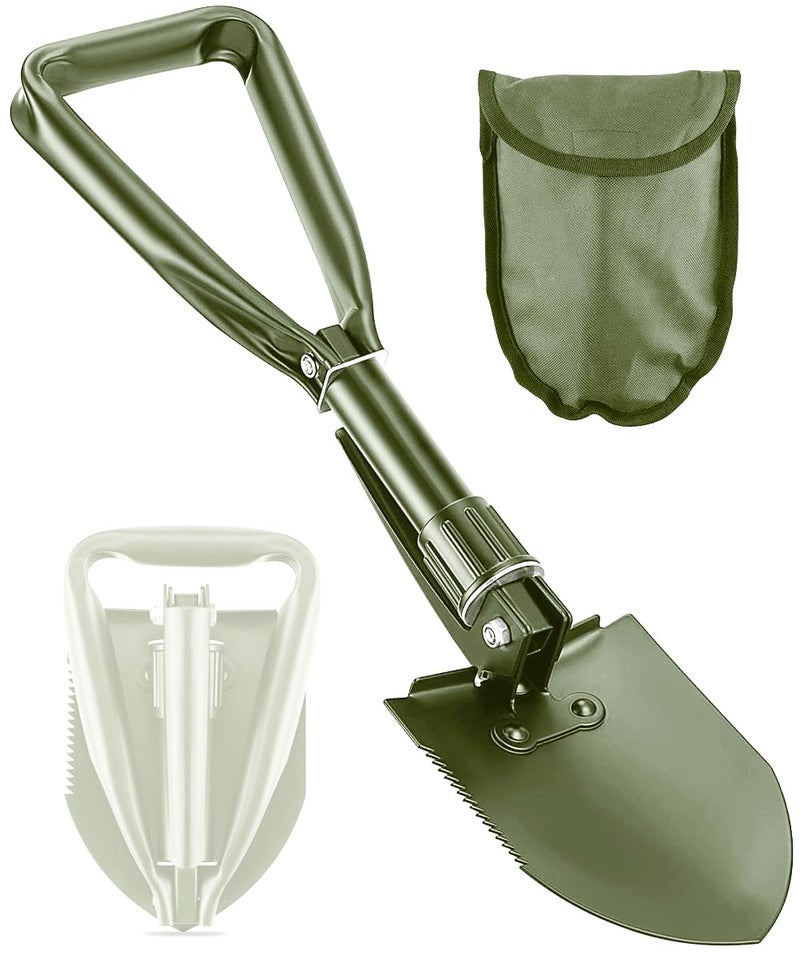 Apidgrowth Camping Shovel, 18.5'' Digging Shovel Portable Ergonomic High Carbon Steel Folding Shovel for All Occasions Outdoor Camping Hiking Garden (Green/Silver) - Image 1