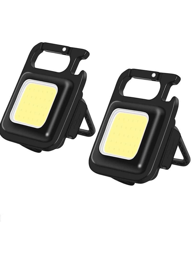 ELTRAZONE - COB Keychain Work Light,Keychain Flashlight 1000 Lumen Emergency Light with 3 Light Mode Magnetic Work Light and Folding Bracket Bottle Opener, Portable Flashlight for Camping, Hiking(2 Pcs) - Image 1