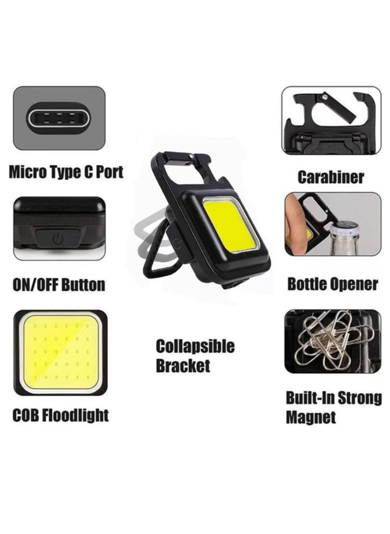 ELTRAZONE - COB Keychain Work Light,Keychain Flashlight 1000 Lumen Emergency Light with 3 Light Mode Magnetic Work Light and Folding Bracket Bottle Opener, Portable Flashlight for Camping, Hiking(2 Pcs) - Image 1