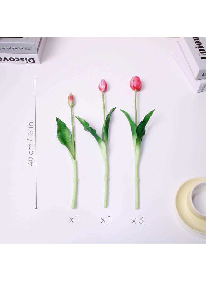 WAKISAKI 16-inch Premium Real Touch Fake Tulips Artificial Flowers with Buds, Flexible Stem Easy to Shape, Faux Tulips for Valentine's Day Home Decor Indoor (Vase not Included), 5-pack Set of Vibrant Pink  - Image 2