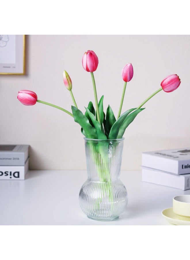 WAKISAKI 16-inch Premium Real Touch Fake Tulips Artificial Flowers with Buds, Flexible Stem Easy to Shape, Faux Tulips for Valentine's Day Home Decor Indoor (Vase not Included), 5-pack Set of Vibrant Pink  - Image 1