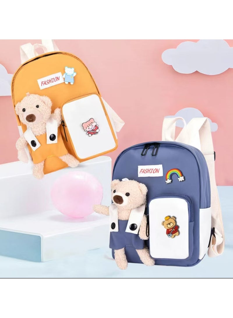 كيوت بسيطة حقيبة الظهر للأطفال الصغار الحديثة مناسبة للطلاب والبنات والأولاد | روضة أطفال أطفال المدارس الابتدائية على ظهره ، لطيف قلادة الدب الصغير - Image 3