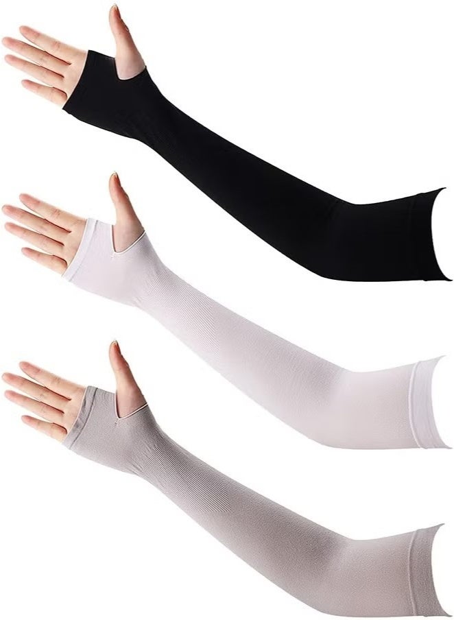 3 Pair Arm Sleeves, hand sleeve sun protection, UV Protection Cooling Breathable Arm Sleeve, Sun Protective Moisture Wicking Gloves with Finger Hole to Cover Arms for Cycling, Driving, Outdoor Sports for Men and Women - Image 2