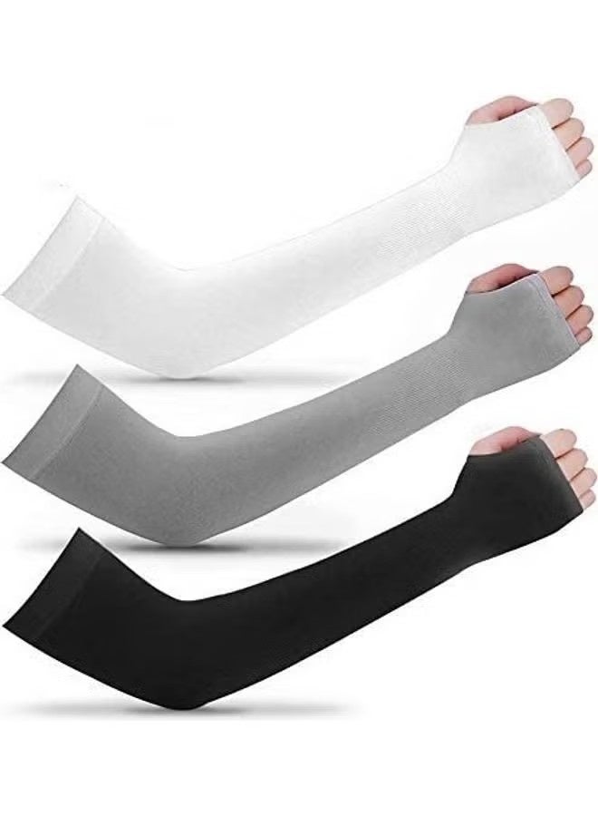 3 Pair Arm Sleeves, hand sleeve sun protection, UV Protection Cooling Breathable Arm Sleeve, Sun Protective Moisture Wicking Gloves with Finger Hole to Cover Arms for Cycling, Driving, Outdoor Sports for Men and Women - Image 1