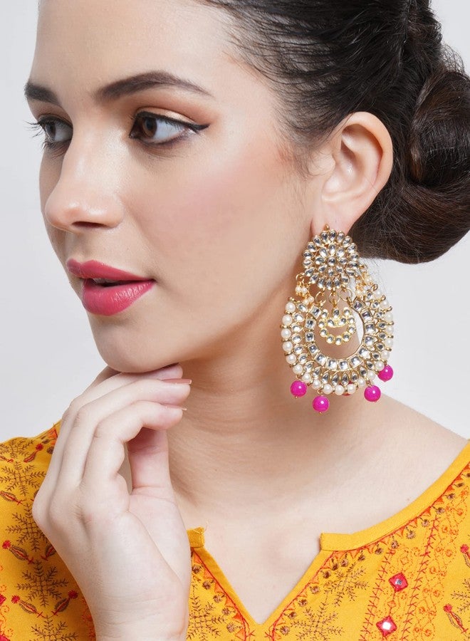 Karatcart Pink Drops Kundan Chandbali Earrings for Women - Image 2