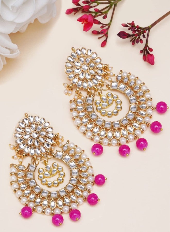 Karatcart Pink Drops Kundan Chandbali Earrings for Women - Image 3