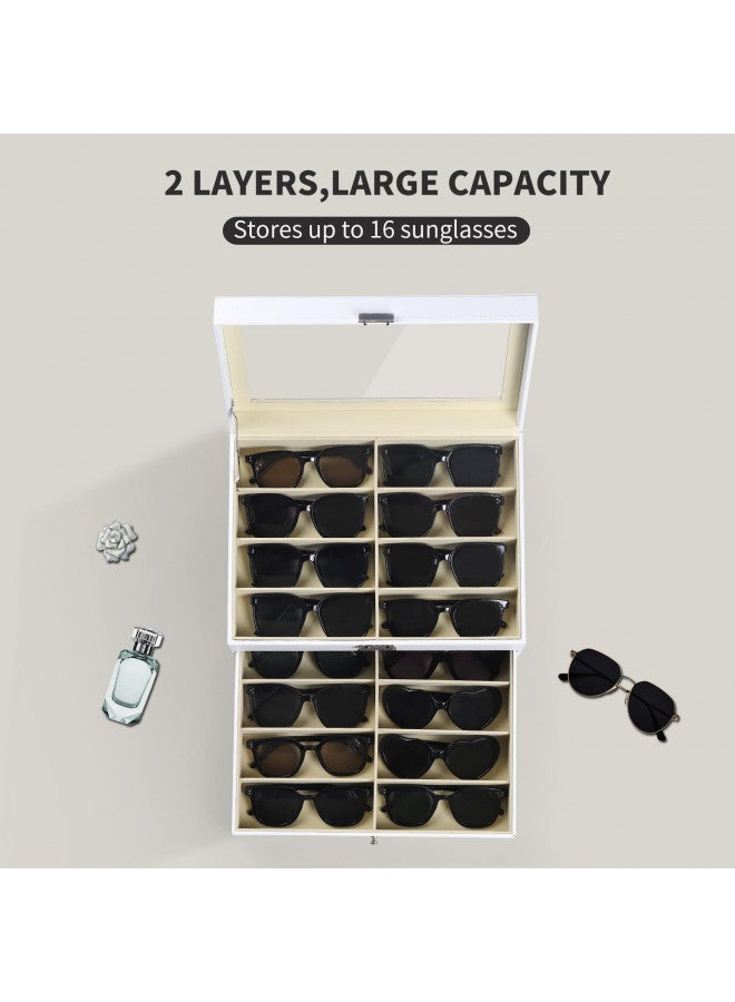 AUTOARK AUTOARK Leather 16 Piece Eyeglasses Storage and Sunglass Glasses Display Drawer Lockable Case Organizer,White,AW-151  - Image 3