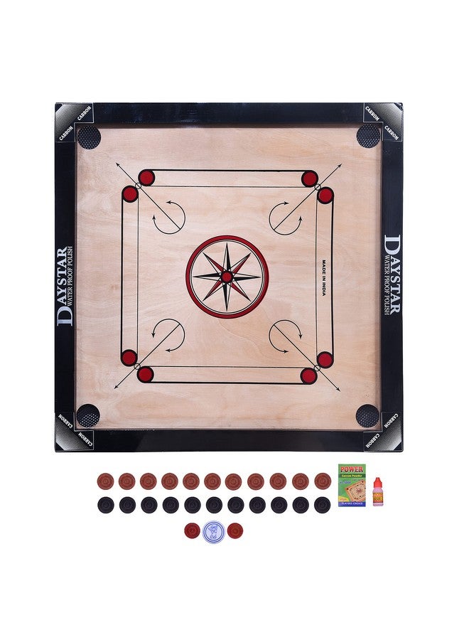 DAYSTAR Carrom 26 Inch Carrom Board Water Proof Polish Full Size with Wooden Coins Free and Striker Powder (Medium Size 26 inch Full Set), brown - Image 3