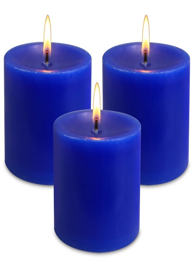 BINYUAN 3 Pack Unscented Royal Blue Pillar Candles, 40 Hour 3x3 Inch Dripless Tapered Fat Column Cylinder Candles for Valentine's Day Home Party Holidays - Image 1
