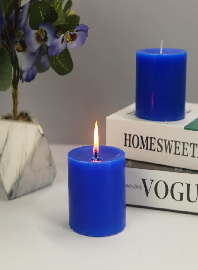 BINYUAN 3 Pack Unscented Royal Blue Pillar Candles, 40 Hour 3x3 Inch Dripless Tapered Fat Column Cylinder Candles for Valentine's Day Home Party Holidays - Image 4