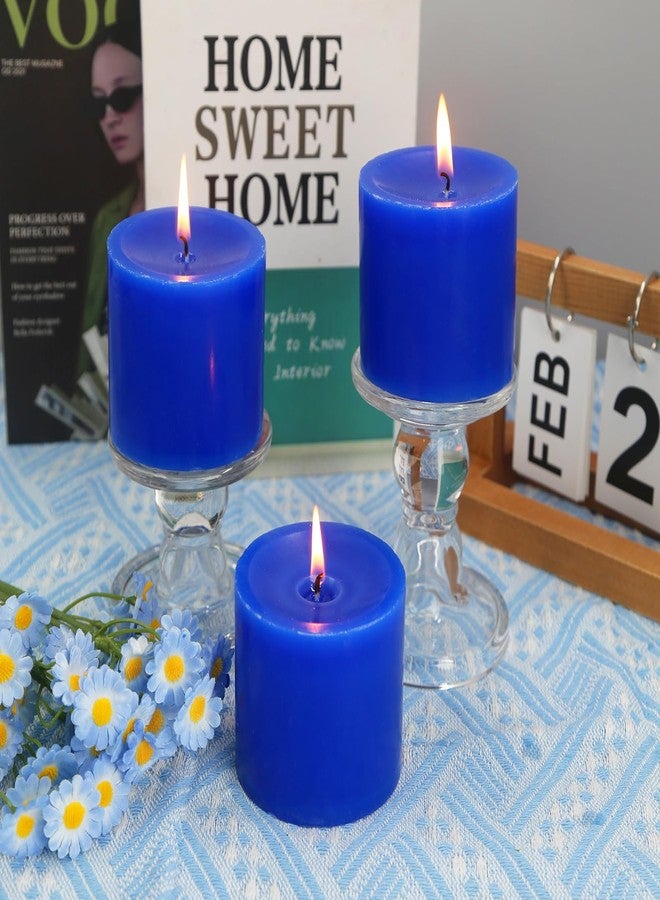 BINYUAN 3 Pack Unscented Royal Blue Pillar Candles, 40 Hour 3x3 Inch Dripless Tapered Fat Column Cylinder Candles for Valentine's Day Home Party Holidays - Image 2