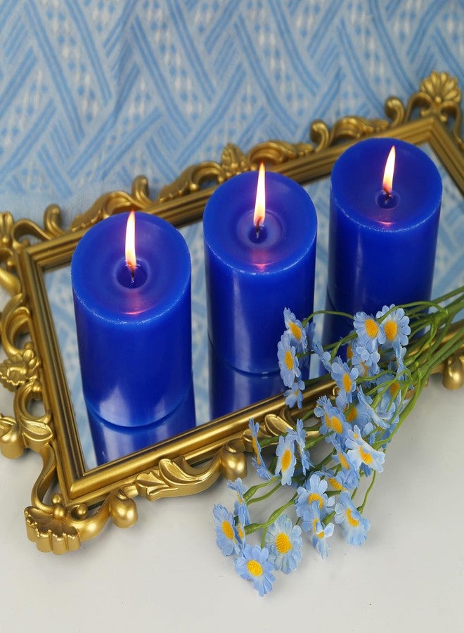 BINYUAN 3 Pack Unscented Royal Blue Pillar Candles, 40 Hour 3x3 Inch Dripless Tapered Fat Column Cylinder Candles for Valentine's Day Home Party Holidays - Image 3
