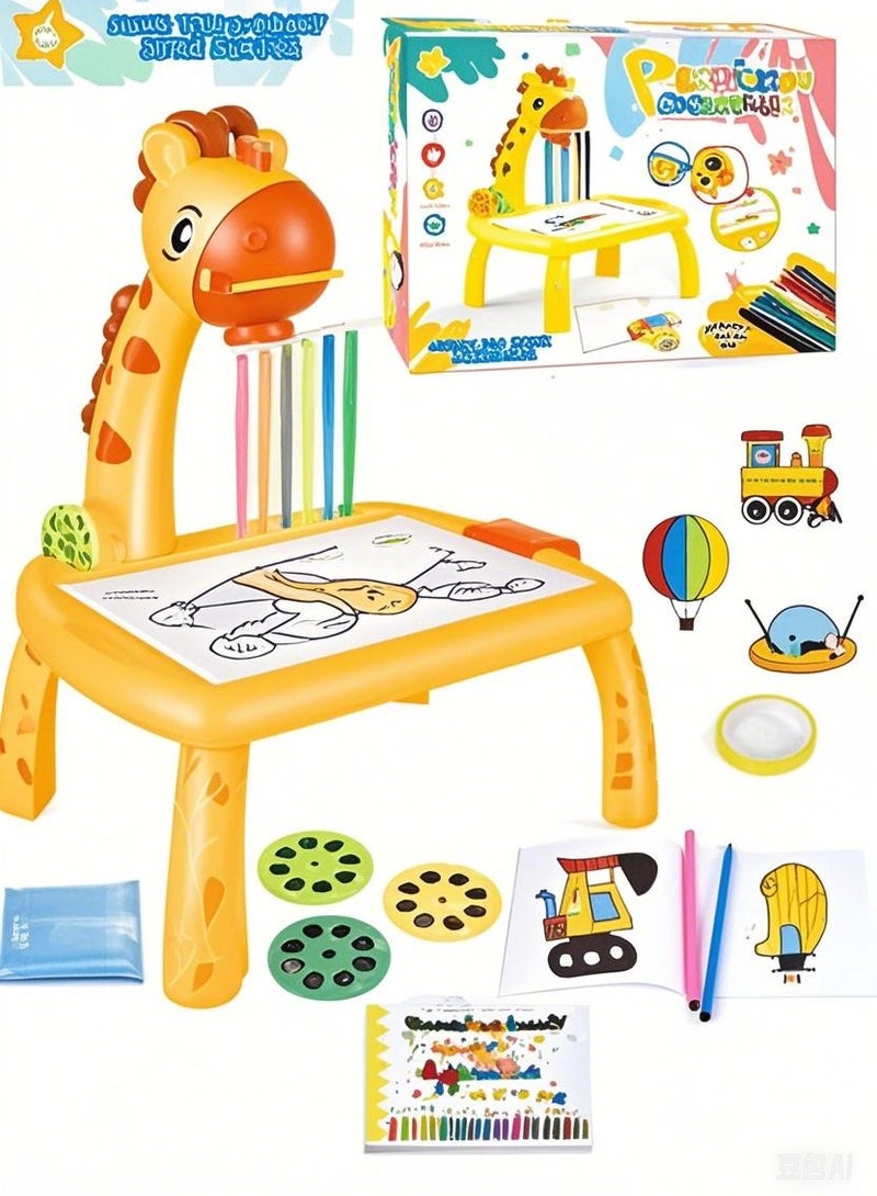 ليكسادا لوحة رسم زرافة، تأتي مع كراسة رسم للتتبع، تتميز بإسقاط ذكي للرسم، أشكال كرتونية متنوعة، مزودة بـ 12 قلمًا ملونًا، لوحة رسم ملونة، هدية مثالية للمهرجان أو هدية عيد ميلاد. - Image 4