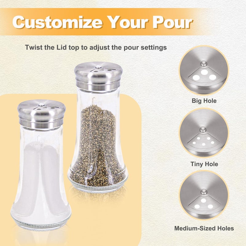 Neodaco Salt & Pepper Shaker Set for Kitchen - 4 oz Clear Glass Salt & Pepper Shakers with Stainless Steel Lid, Adjustable Pour Holes, for Salts, Ground Peppercorn & Spices, Set of 2 - Image 3