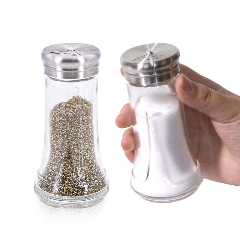 Neodaco Salt & Pepper Shaker Set for Kitchen - 4 oz Clear Glass Salt & Pepper Shakers with Stainless Steel Lid, Adjustable Pour Holes, for Salts, Ground Peppercorn & Spices, Set of 2 - Image 1
