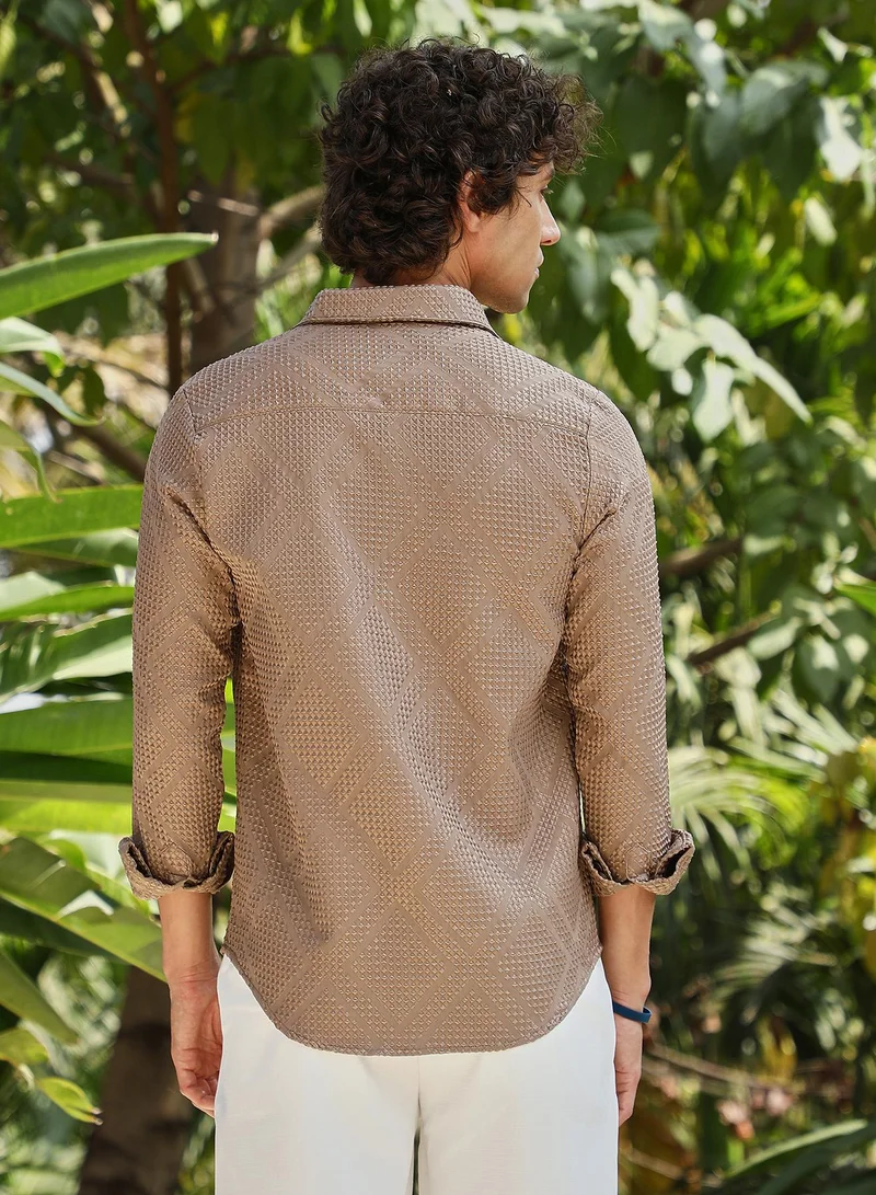 Campus Sutra Men's Sand Beige Shard-Tactile Shirt