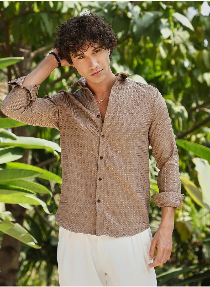 كامبوس سوترا Men's Sand Beige Shard-Tactile Shirt