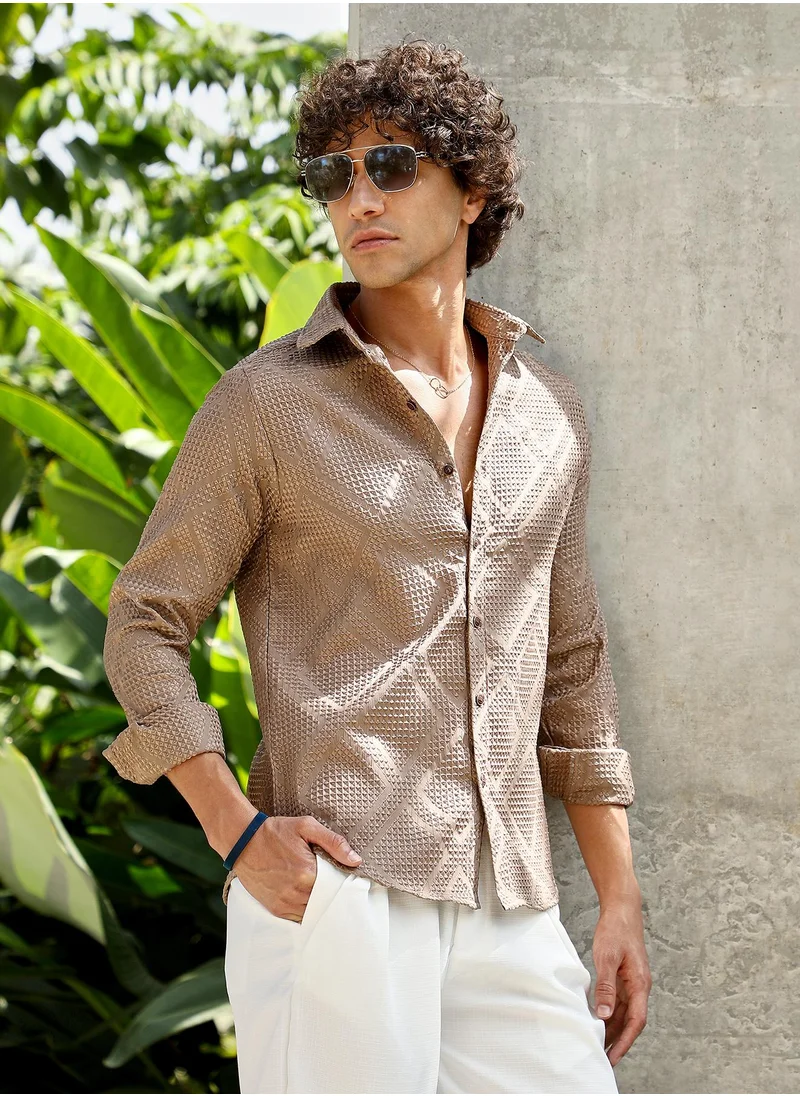 كامبوس سوترا Men's Sand Beige Shard-Tactile Shirt