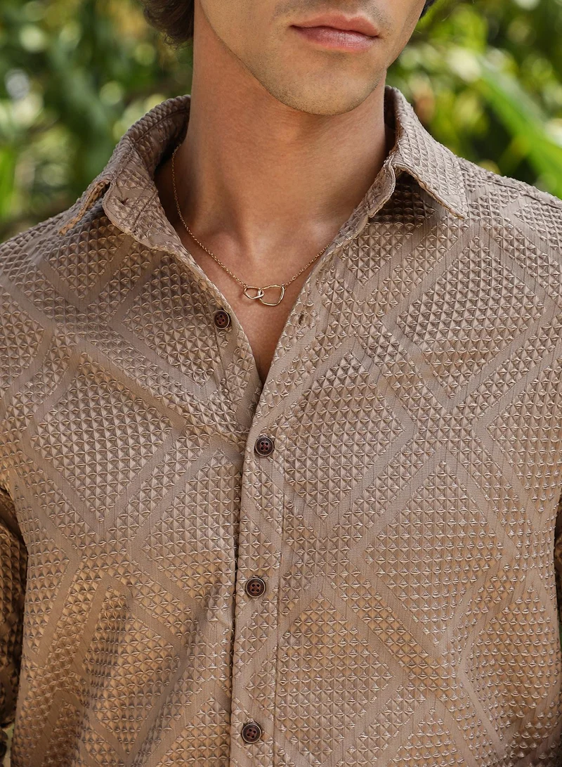 Campus Sutra Men's Sand Beige Shard-Tactile Shirt