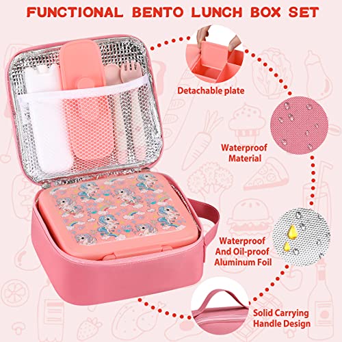 JXXM Bento Lunch Box for Kids With 8oz Soup Thermo,Leak-proof Lunch Containers with 5 Compartment,Thermos Food Jar and Lunch Bag, Food Containers for School (A-Pink(Fantasy Unicorn)) - Image 4