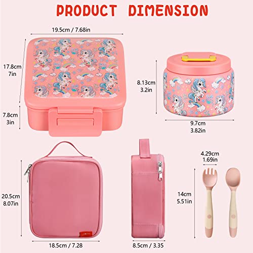 JXXM Bento Lunch Box for Kids With 8oz Soup Thermo,Leak-proof Lunch Containers with 5 Compartment,Thermos Food Jar and Lunch Bag, Food Containers for School (A-Pink(Fantasy Unicorn)) - Image 5