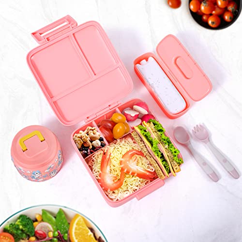 JXXM Bento Lunch Box for Kids With 8oz Soup Thermo,Leak-proof Lunch Containers with 5 Compartment,Thermos Food Jar and Lunch Bag, Food Containers for School (A-Pink(Fantasy Unicorn)) - Image 2