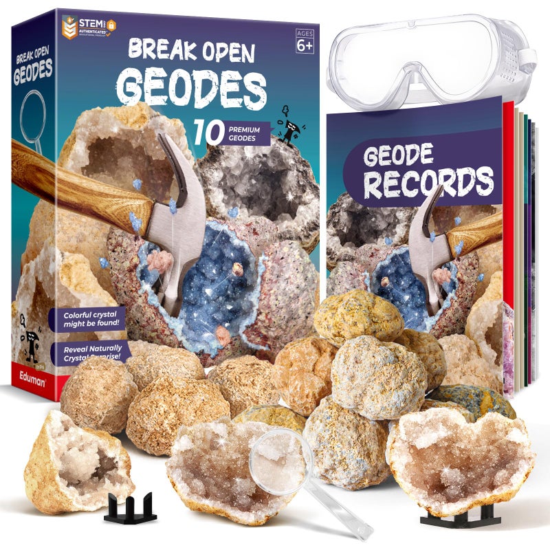 EDUMAN Geodes with Crystals Break Open 10 Premium Geode Kit  Geology Geode Crystal Science Kit  STEM Educational Toys Birthday Gifts for Boys and Girls Potential for Coloured Geodes Crystals - Image 2