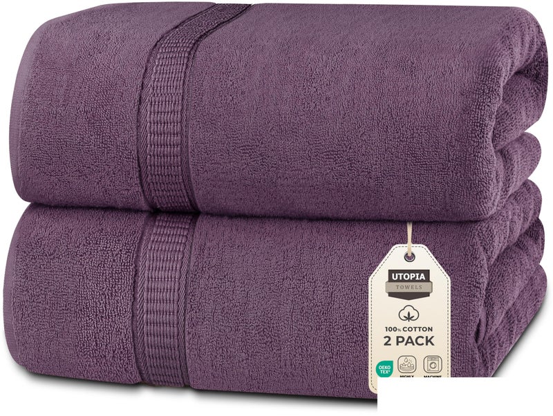 Utopia Towels Luxurious Jumbo Bath Sheet 2 Piece 600 GSM 35 by 70 Inches 100 Ring Spun Cotton Highly Absorbent and Quick Dry Extra Large Bath Towel Super Soft Towel Plum