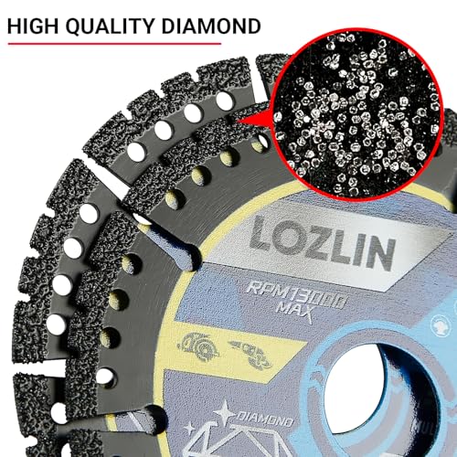LOZLIN Diamond Blades 3-Pack 4.5" Diamond Multi-Purpose Saw Blades - Heavy Duty Angle Grinder Discs for Cutting Marble/Quartz/Stone/Tile/Metal/Plastic (Black Teeth, 3) (3) - Image 4