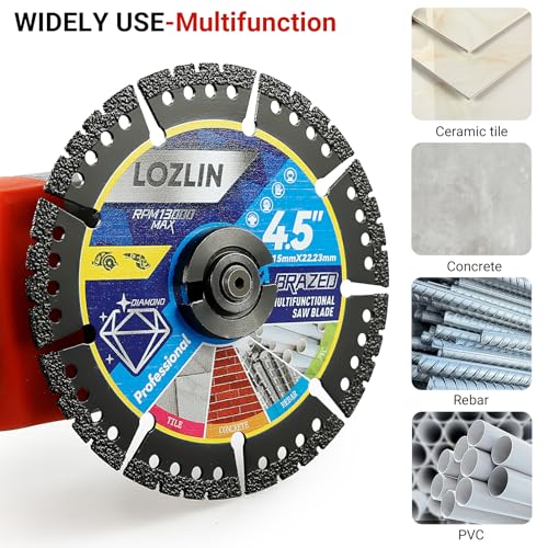 LOZLIN Diamond Blades 3-Pack 4.5" Diamond Multi-Purpose Saw Blades - Heavy Duty Angle Grinder Discs for Cutting Marble/Quartz/Stone/Tile/Metal/Plastic (Black Teeth, 3) (3) - Image 5
