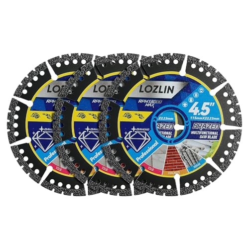 LOZLIN Diamond Blades 3-Pack 4.5" Diamond Multi-Purpose Saw Blades - Heavy Duty Angle Grinder Discs for Cutting Marble/Quartz/Stone/Tile/Metal/Plastic (Black Teeth, 3) (3) - Image 1