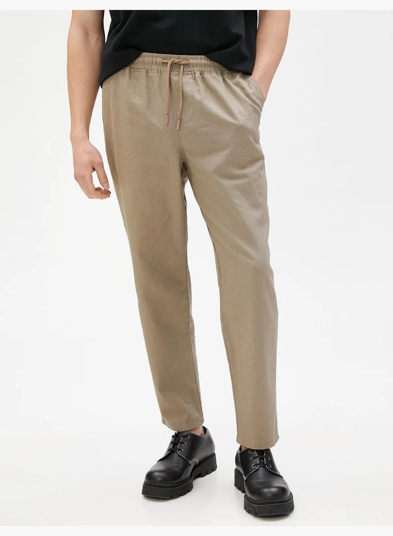KOTON Linen Blend Trousers Drawstring Pocket Detailed