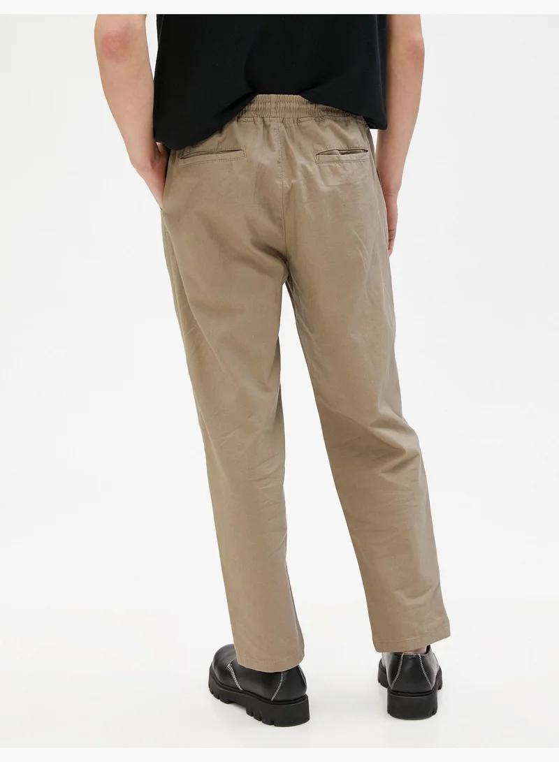 KOTON Linen Blend Trousers Drawstring Pocket Detailed