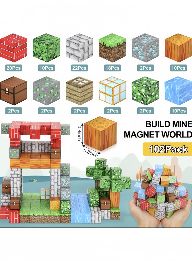 102PCS Magnetic Blocks Build Mine Magnet World Set for Boys & Girls Age 3-5 6-8, STEM Sensory Toys for Toddlers Gifts for 3+ Years Kids,1" Magnet Cubes Classroom Must Haves Construction Toys (Garden)  - Image 2