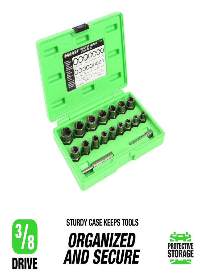 OEMTOOLS 23700 18Pc CrMo Impact Nut and Bolt Extractor Kit, Extractor Set Removes Stripped and Damaged Fasteners, 3/8” Drive Bolt Extractor Set, Impact Wrench Compatible - Image 2
