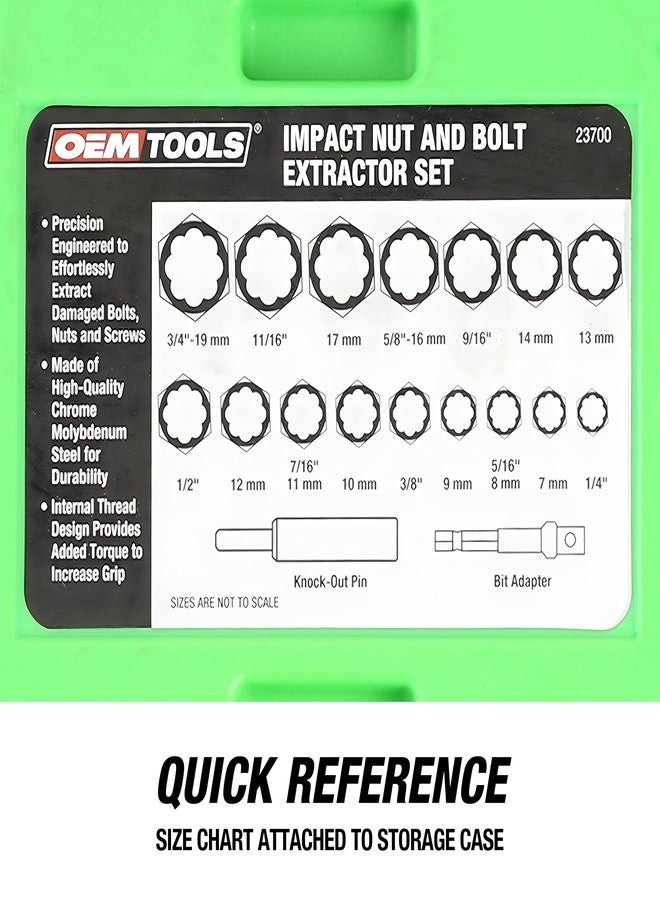 OEMTOOLS 23700 18Pc CrMo Impact Nut and Bolt Extractor Kit, Extractor Set Removes Stripped and Damaged Fasteners, 3/8” Drive Bolt Extractor Set, Impact Wrench Compatible - Image 3