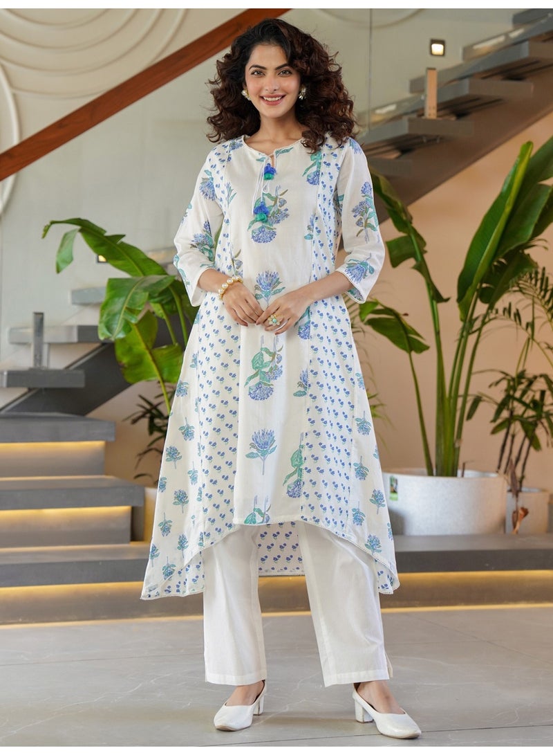 Ameya white-printed-a-line-kurta-trousers-set-1 - Image 1