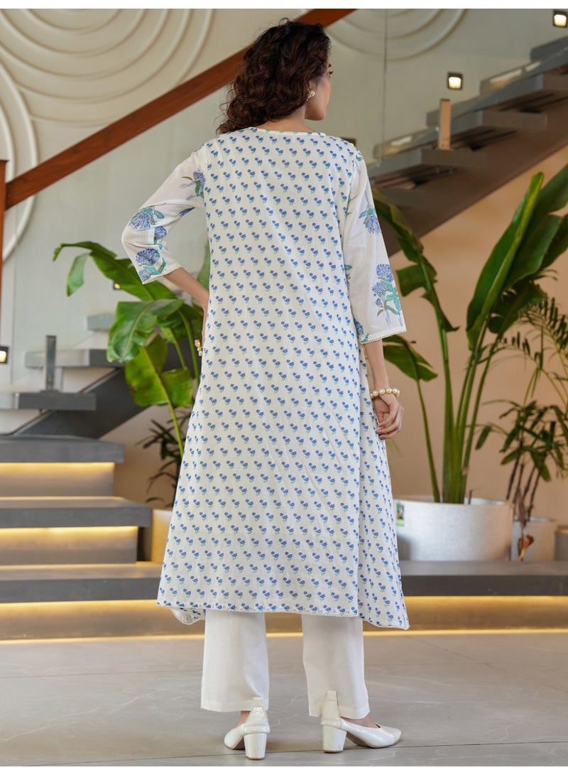Ameya white-printed-a-line-kurta-trousers-set-1 - Image 4