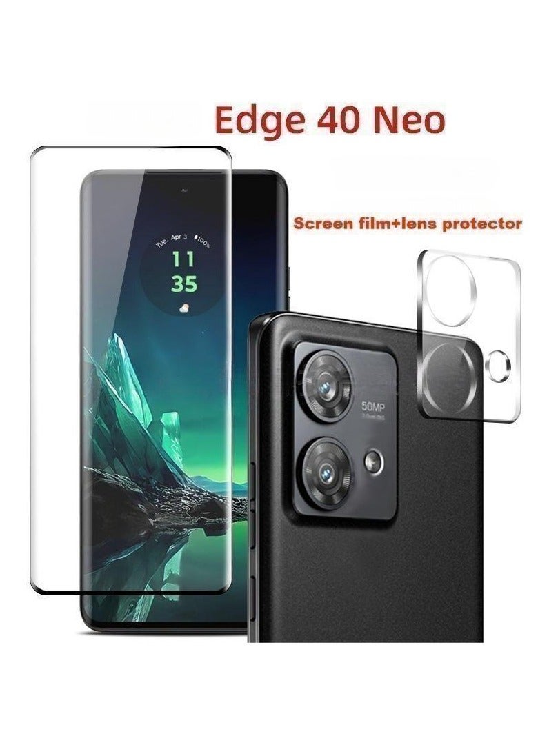 Captaintech Motorola Edge 40 Neo Screen Protector, Glass Tempered Bubble Free, Anti-Scratch, Anti-Fingerprint, 9H Hardness 3D Curved Edge Screen Protection  for Accessories（The set includes a lens protector） - Image 1