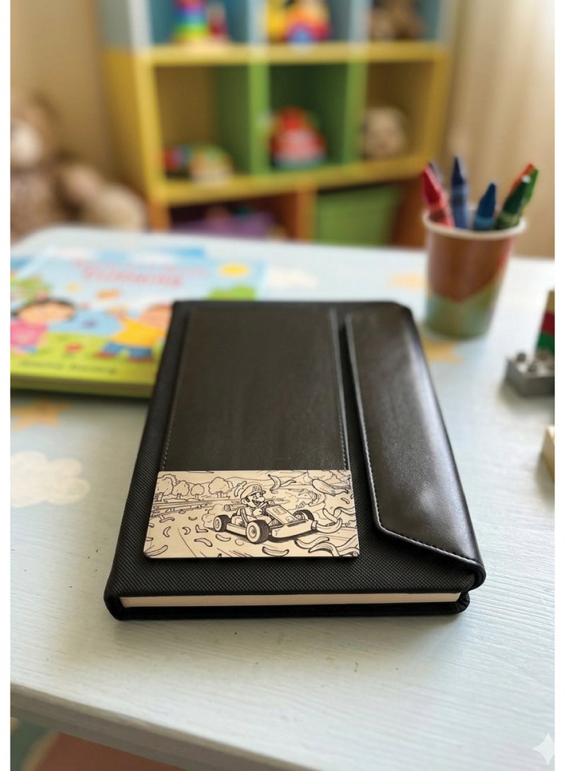Black Leather Notebook with Super Mario Design – Premium Journal for Daily Writing & Notes - Image 1