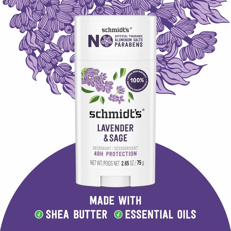 Schmidt's Aluminum-Free Vegan Deodorant Lavender & Sage with 24 Hour Odor Protection, 2 Count for Women and Men, Natural Ingredients, Cruelty-Free, 2.65 oz - Image 4