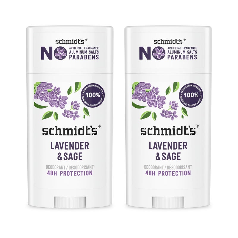 Schmidt's Aluminum-Free Vegan Deodorant Lavender & Sage with 24 Hour Odor Protection, 2 Count for Women and Men, Natural Ingredients, Cruelty-Free, 2.65 oz - Image 1