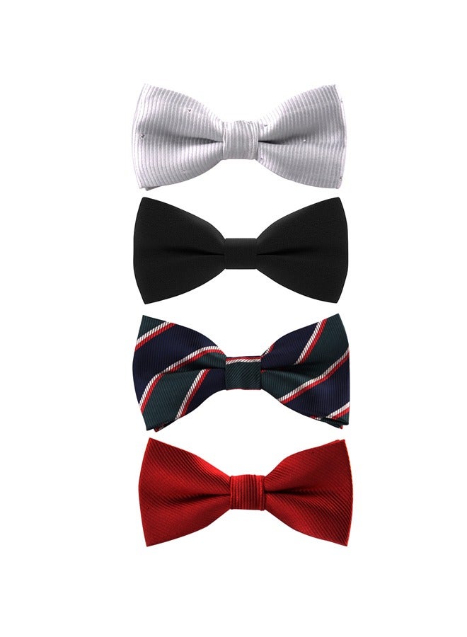 4 Pack Kids Pre-Tied Bow Ties Classic Solid Color Polyester Slik Bow Tie Adjustable Neck Bowtie for Kids Wedding Party - Image 1