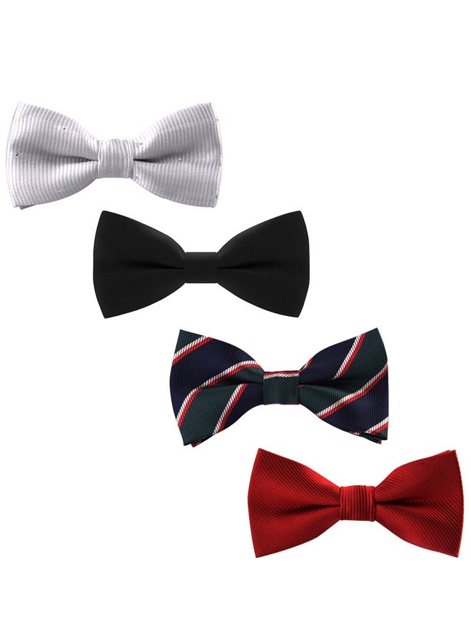 4 Pack Kids Pre-Tied Bow Ties Classic Solid Color Polyester Slik Bow Tie Adjustable Neck Bowtie for Kids Wedding Party - Image 2