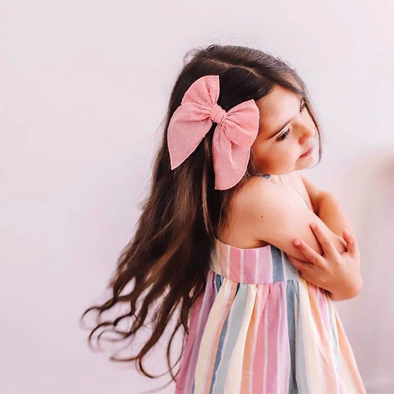 Sugarmelon Pack of 4 Gorgeous Fable Bow Hair Clips for Girls Women Linen Hair Bow Alligator Clips Toddler Baby Mom Young Girl Hair Accessories (Blush/Mauve) - Image 3