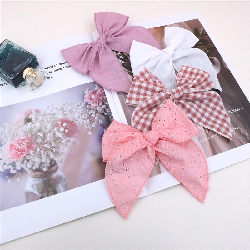 Sugarmelon Pack of 4 Gorgeous Fable Bow Hair Clips for Girls Women Linen Hair Bow Alligator Clips Toddler Baby Mom Young Girl Hair Accessories (Blush/Mauve) - Image 2