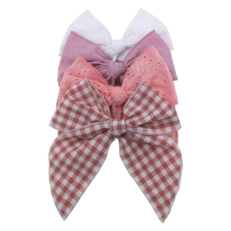 Sugarmelon Pack of 4 Gorgeous Fable Bow Hair Clips for Girls Women Linen Hair Bow Alligator Clips Toddler Baby Mom Young Girl Hair Accessories (Blush/Mauve) - Image 1